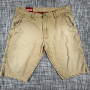 Jordan Craig Mens Chino Shorts 36 Tan Cotton Cutoff Raw Hem Flat Front Longline